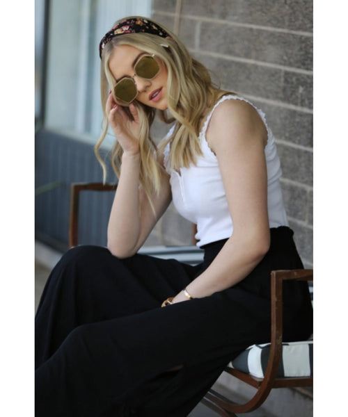 Lace Trim Ribbed Tank Top - White
