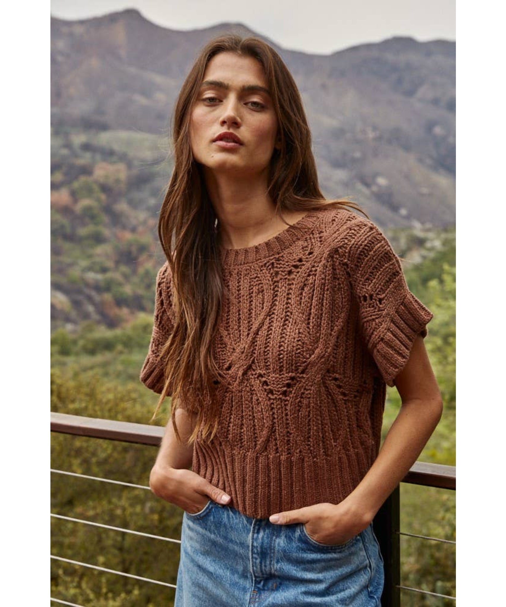 Kalli Knit Crochet Top - Brown