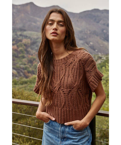 Kalli Knit Crochet Top - Brown