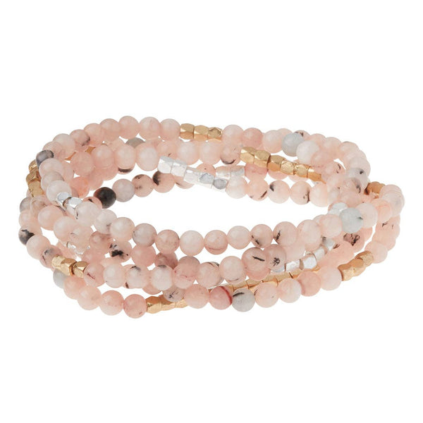 Stone Wrap Bracelet/Necklace: Morganite/Black Tourmaline