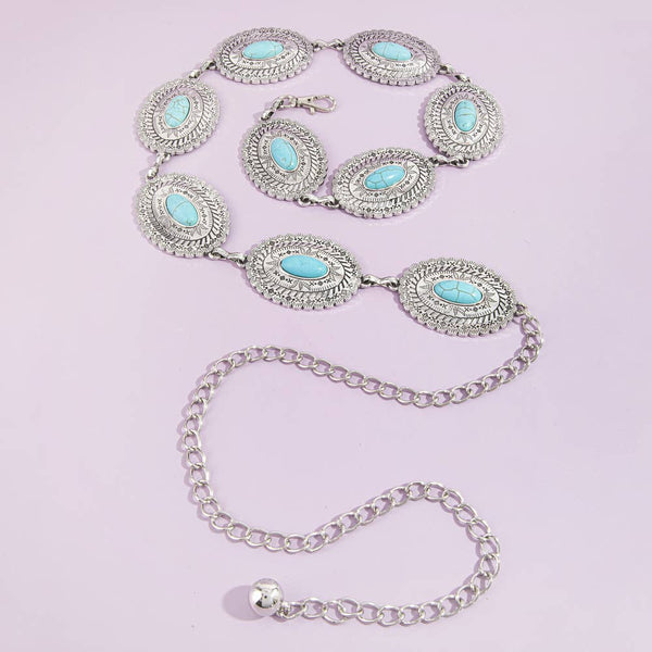 Western Turquoise Concho Chain Belt Silver