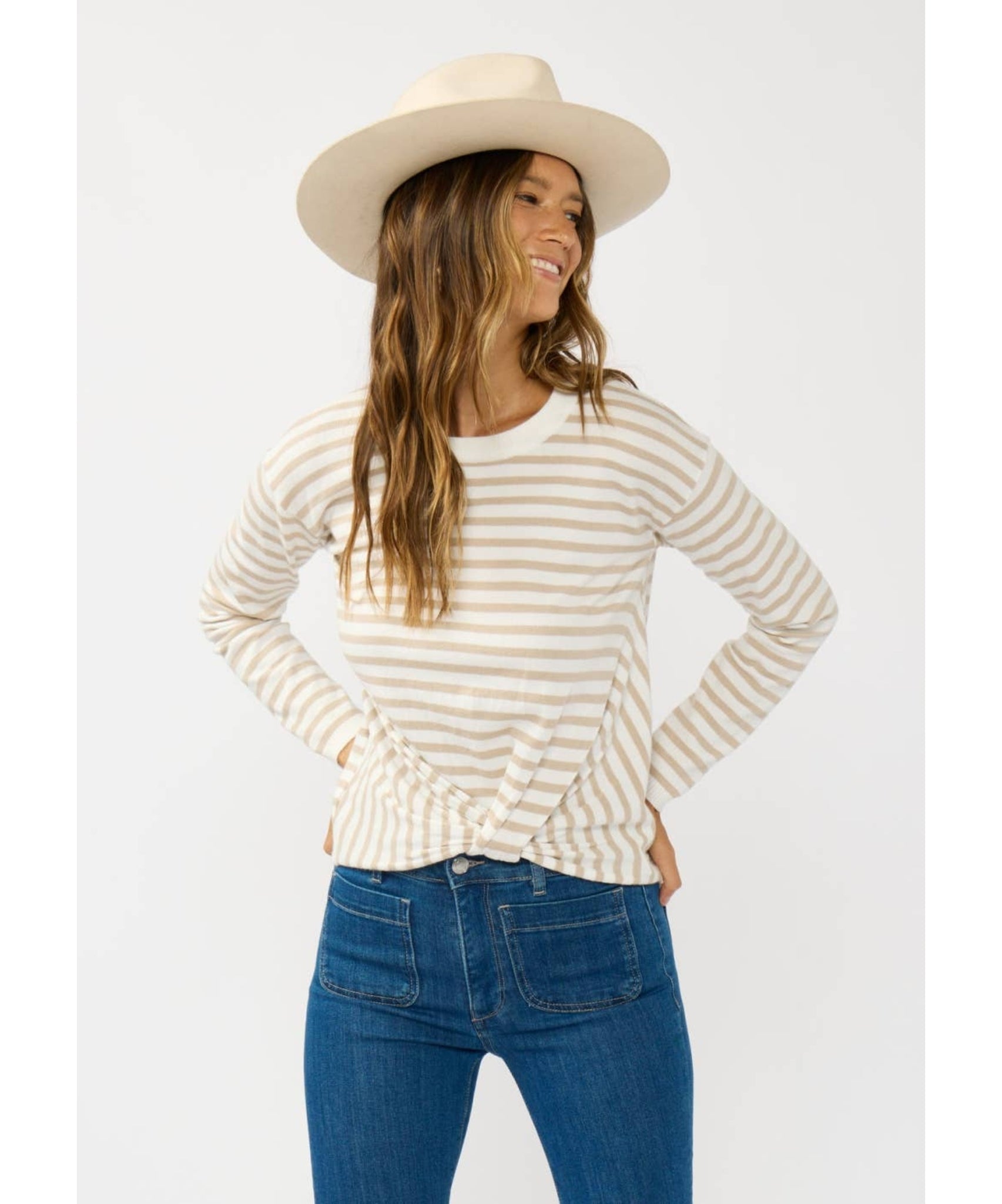 Kyle Stripe Front Knot Pullover Sweater