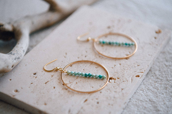 Gemstone & Gold Plated Drop Hoop Earring : Aqua