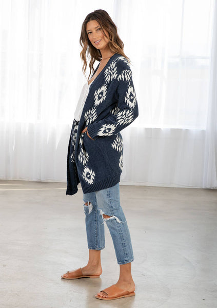 Beth Southwestern Open Front Cardigan