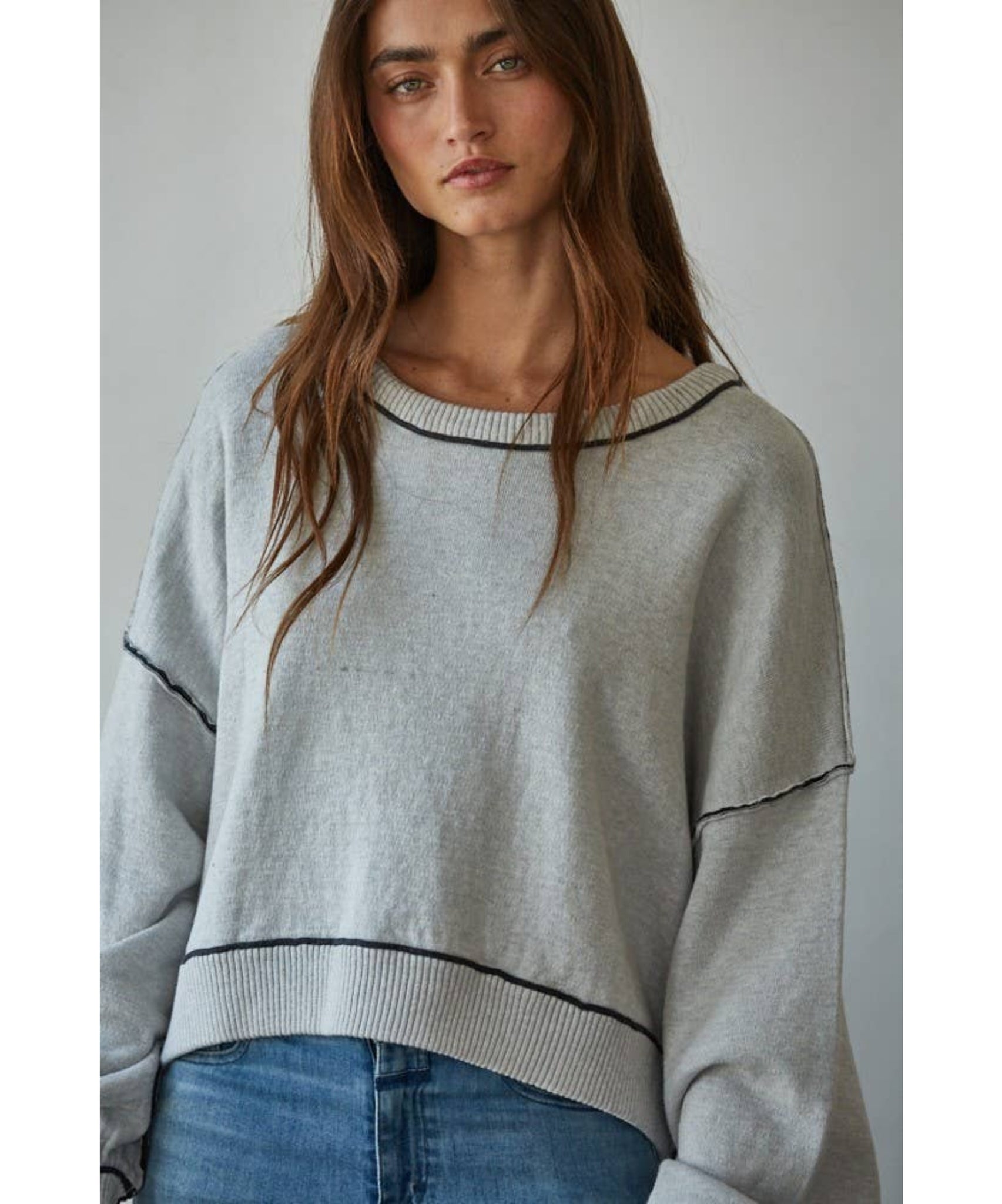 Layla Knit Sweater Boat Neck Contrast Seam Sweater