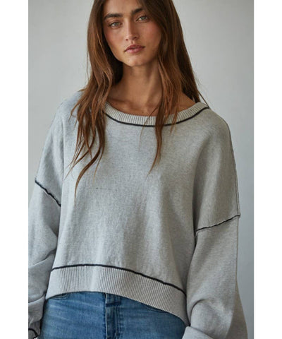 Layla Knit Sweater Boat Neck Contrast Seam Sweater
