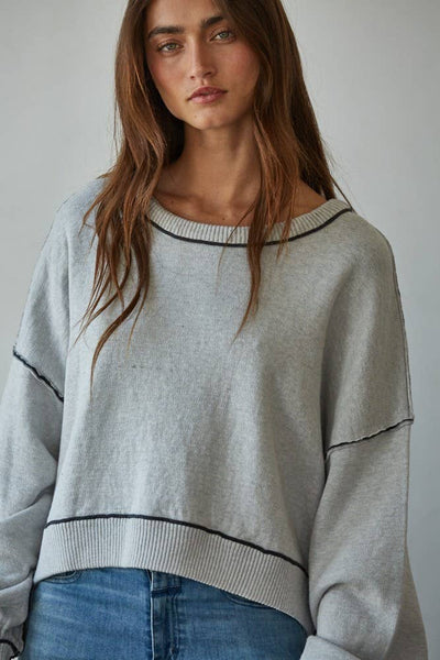 Layla Knit Sweater Boat Neck Contrast Seam Sweater