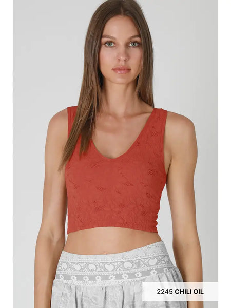 Lace V Neck Tank Top - Multiple Colors