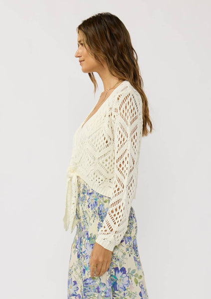 Clemente Open Crochet Tie Front Top