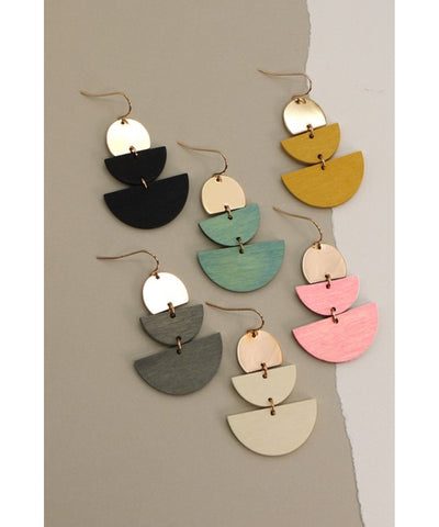 Wood Half Moon Earrings - Multiple Colors