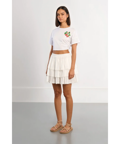 Ronee Lace Trim Tiered Mini Skort
