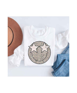 Starry Eyed Leopard Smiley Face Graphic Sweatshirt