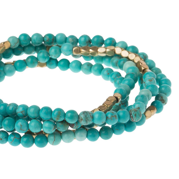 Stone Wrap Bracelet/Necklace: Turquoise/gold - Stone of the Sky