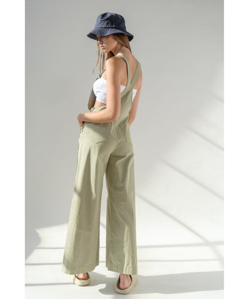 Cassidy Wide Leg Overall Jumpsuit - Beige