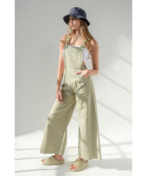 Cassidy Wide Leg Overall Jumpsuit - Beige