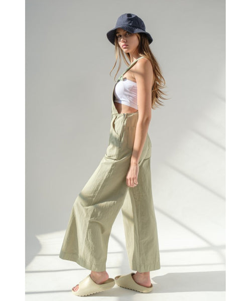 Cassidy Wide Leg Overall Jumpsuit - Brown