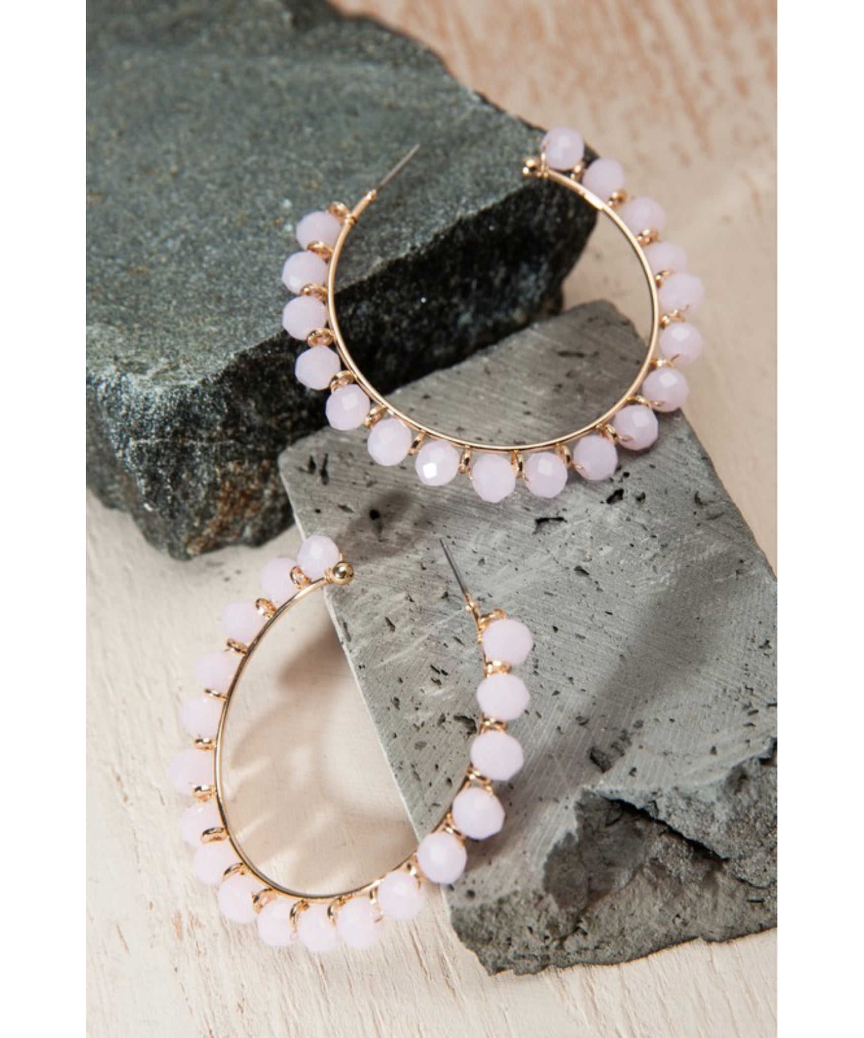 Glass Beaded Hoop Earrings - Pink