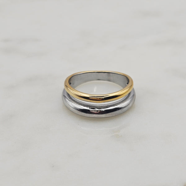 Two Tone Double Band Ring - Size 7