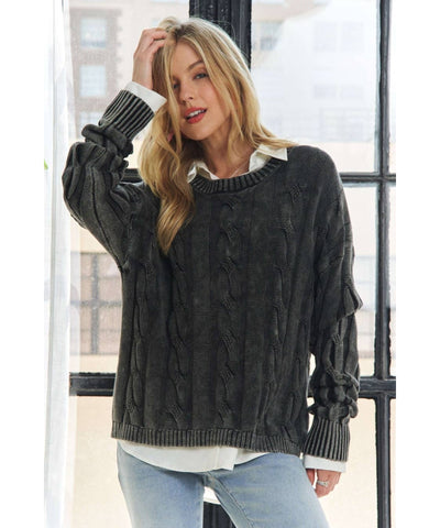 Dani Mineral Washed Cable Knit Sweater