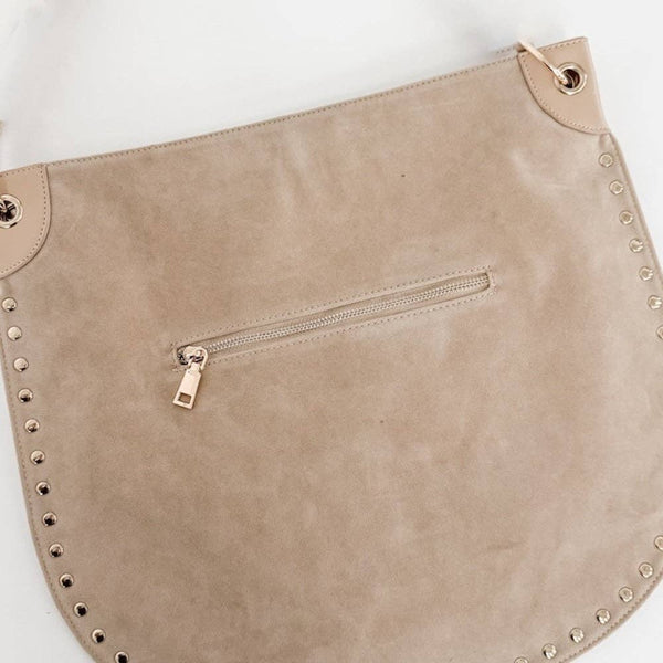 Rosalie Rivet Suede Hobo Bag - Oat