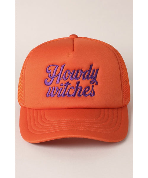 Howdy Witches Embroidered Trucker Hat - Orange