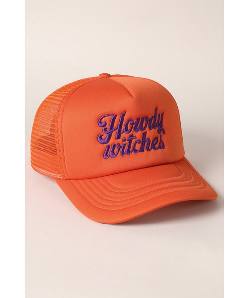 Howdy Witches Embroidered Trucker Hat - Orange