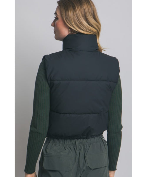 Cropped Puffer Vest - Black