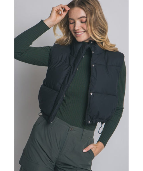 Cropped Puffer Vest - Black