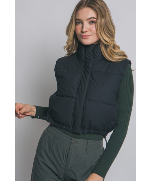 Cropped Puffer Vest - Black