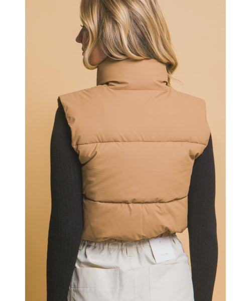 Cropped Puffer Vest - Camel