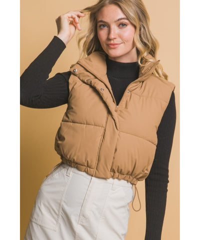 Cropped Puffer Vest - Camel