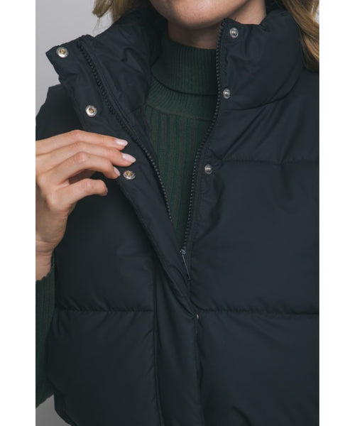 Cropped Puffer Vest - Black