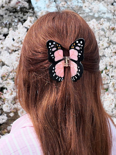 Hand-painted Monarch Butterfly Claw Hair Clip - Pink