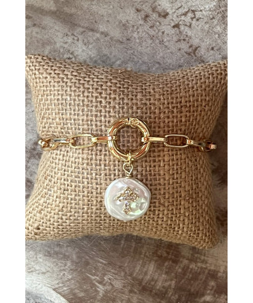 Pearl Cross Bracelet