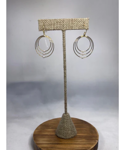 Triple Hoop & Pearl Earrings - Gold