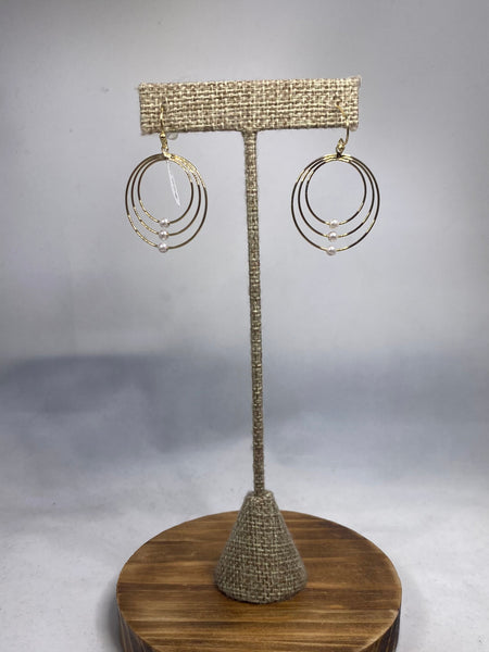 Triple Hoop & Pearl Earrings - Gold