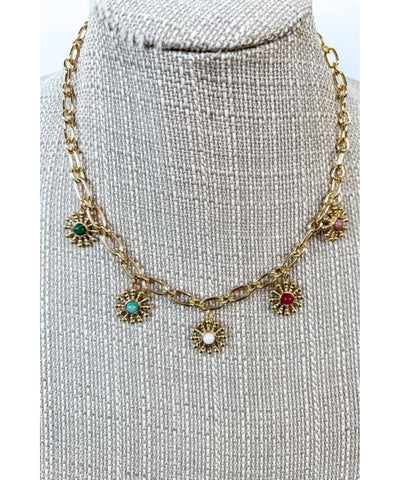 Flower Gem Charm Necklace