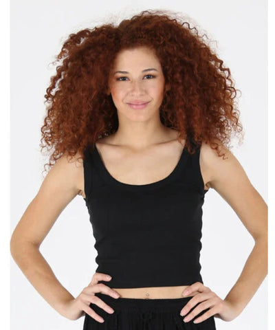 Cropped Ribbed Tank Top - Black