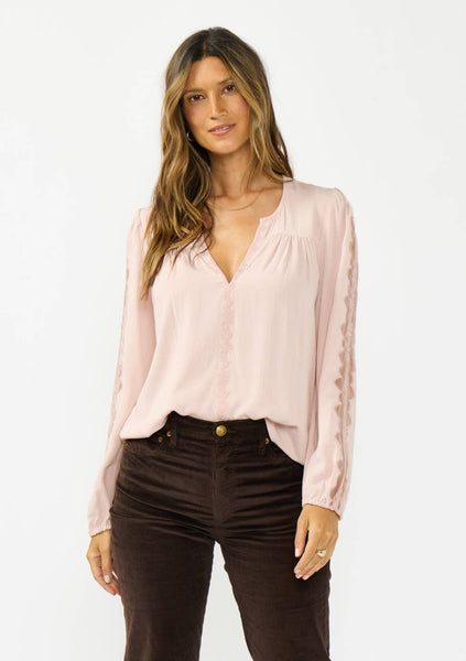Toni Split Neck Blouse with Floral Embroidery