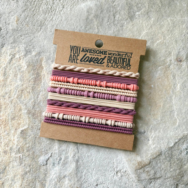 Basic Boho Hair Ties on Kraft Card - Purple & Cream