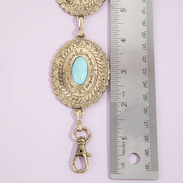Western Turquoise Concho Chain Belt Silver