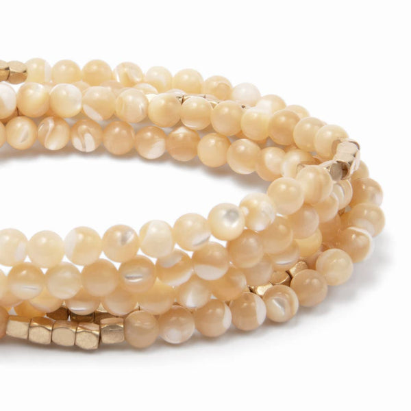 Stone Wrap Bracelet/Necklace: Mother of Pearl/Gold - Stone of Prosperity