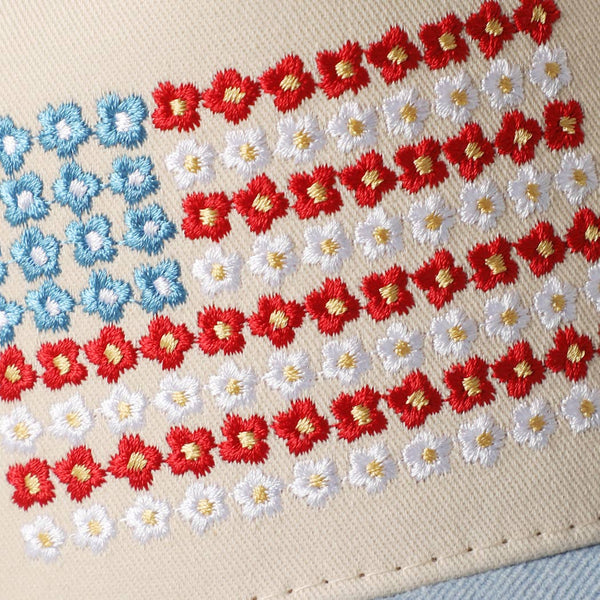 Floral American Flag Embroidered Trucker Hat