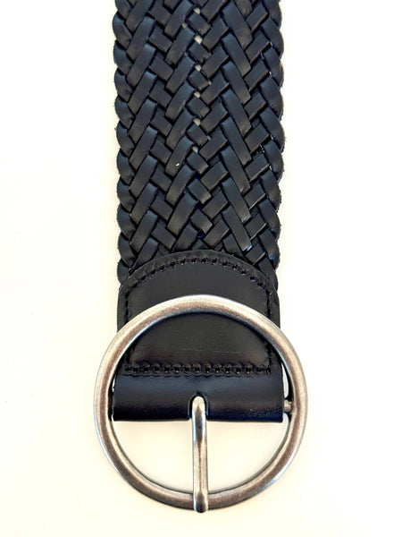 Wide Braided Leather Belt - Black