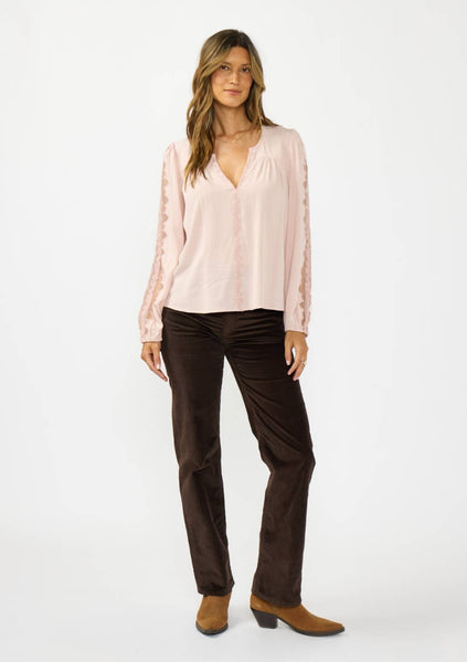 Toni Split Neck Blouse with Floral Embroidery