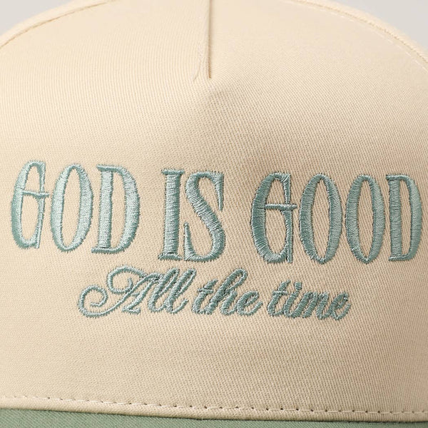 God Is Good All The Time Embroidered Trucker Hat - Sage