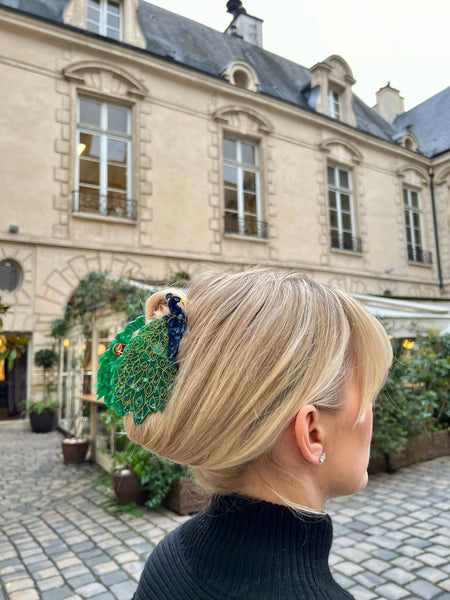 Hand-painted Peacock Bird Claw Hair Clip