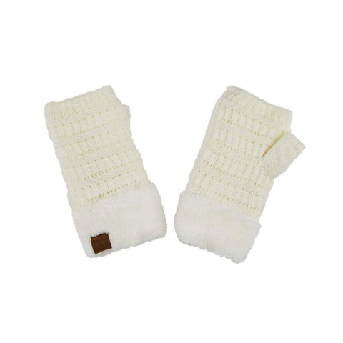 CC Beanie Fingerless Sherpa Lined Gloves - Ivory