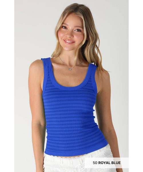 Striped Ribbed Reversible Tank Top - Royal Blue