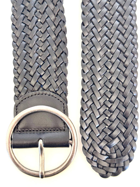 Wide Braided Leather Belt - Black